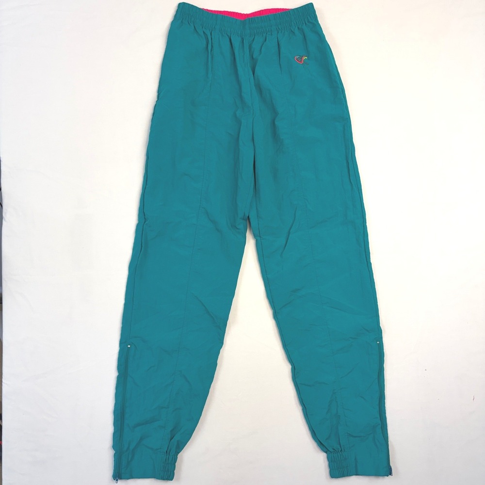 Vintage Princeโ Cross-Sport Teal Nylon Track Pants Pink Trim 90s Retro Mens L